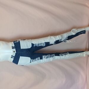 Aphrodite Super Distressed High Rise Two Tone Blue and White Skinny Jeans 1/25